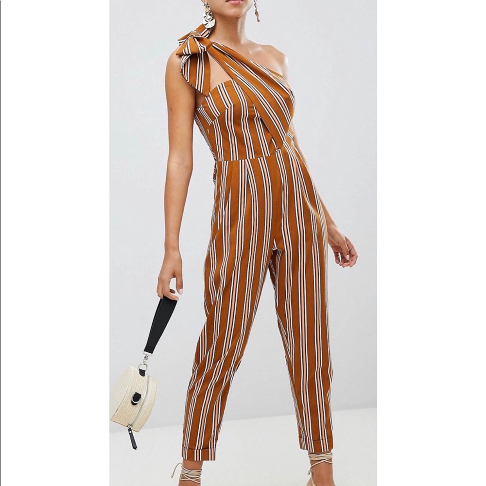 Boohoo Bow Shoulder Stripe Jumpsuit